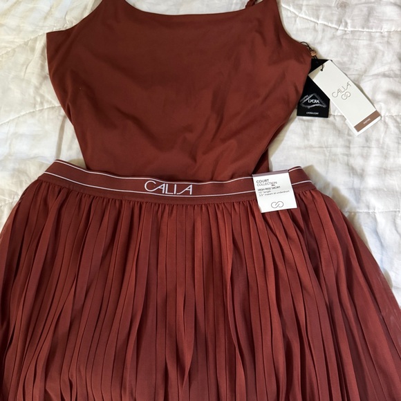 CALIA Large Rust Pleated Skirt and Bodysuit Set - Picture 1 of 2